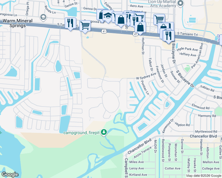 map of restaurants, bars, coffee shops, grocery stores, and more near 6500 Talon Bay Drive in North Port