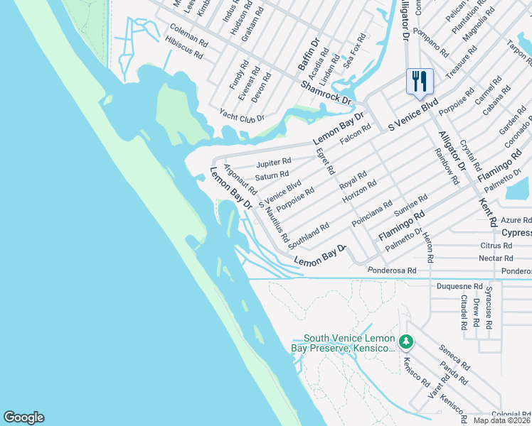 map of restaurants, bars, coffee shops, grocery stores, and more near 4861 Lemon Bay Drive in Venice