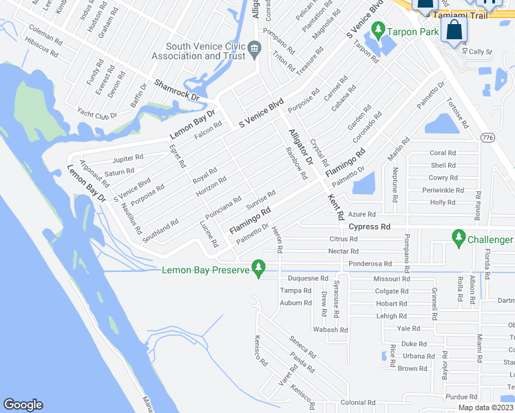 map of restaurants, bars, coffee shops, grocery stores, and more near 1105 Sunrise Road in Venice