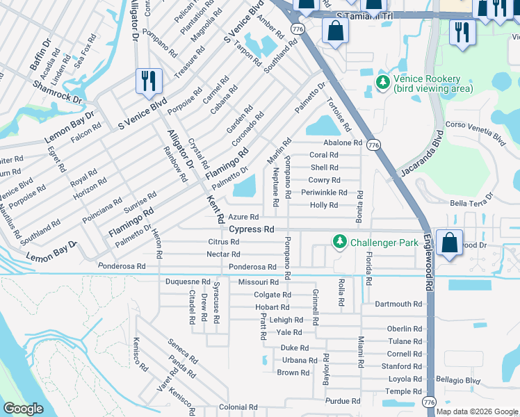 map of restaurants, bars, coffee shops, grocery stores, and more near 4850 Marlin Road in Venice