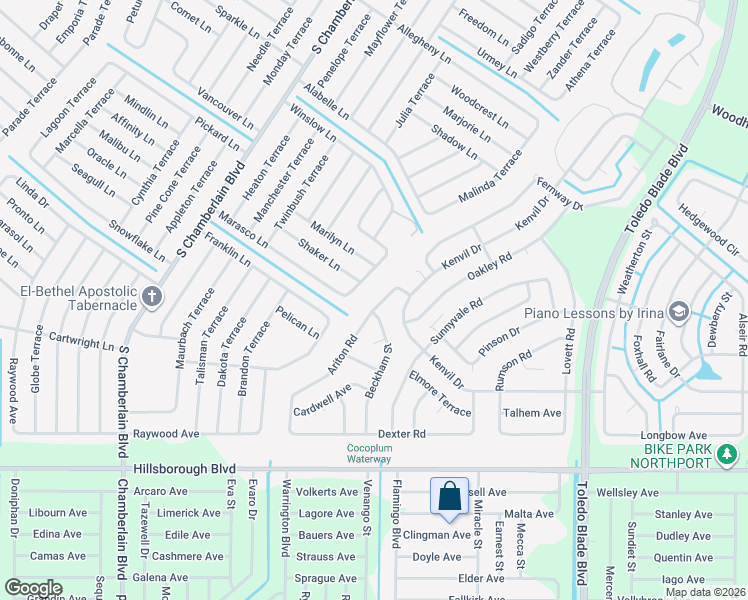 map of restaurants, bars, coffee shops, grocery stores, and more near 4889 Ariton Road in North Port