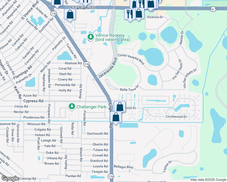 map of restaurants, bars, coffee shops, grocery stores, and more near 5035 Bella Terra Drive in Venice