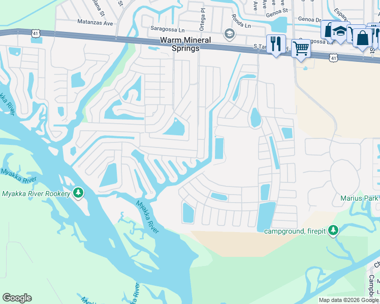 map of restaurants, bars, coffee shops, grocery stores, and more near 512 Blackburn Boulevard in North Port
