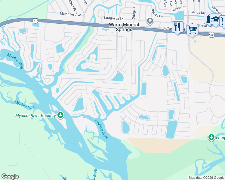 map of restaurants, bars, coffee shops, grocery stores, and more near 531 Blackburn Boulevard in North Port