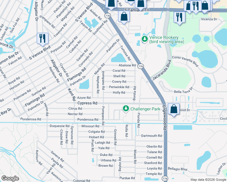 map of restaurants, bars, coffee shops, grocery stores, and more near 440 Azure Road in Venice