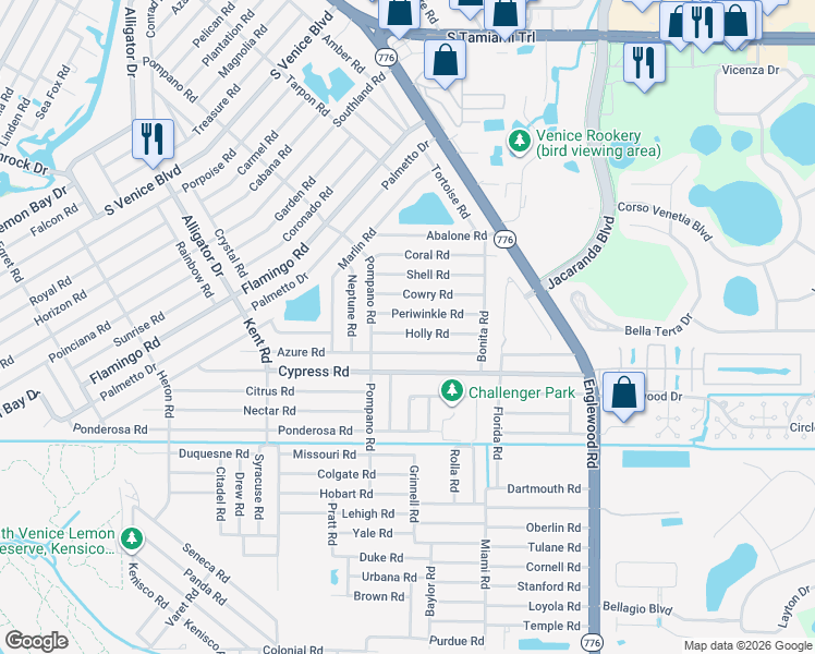 map of restaurants, bars, coffee shops, grocery stores, and more near 440 Azure Road in Venice