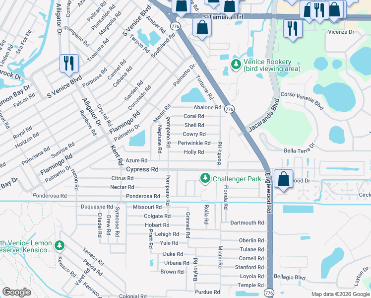 map of restaurants, bars, coffee shops, grocery stores, and more near 440 Azure Road in Venice