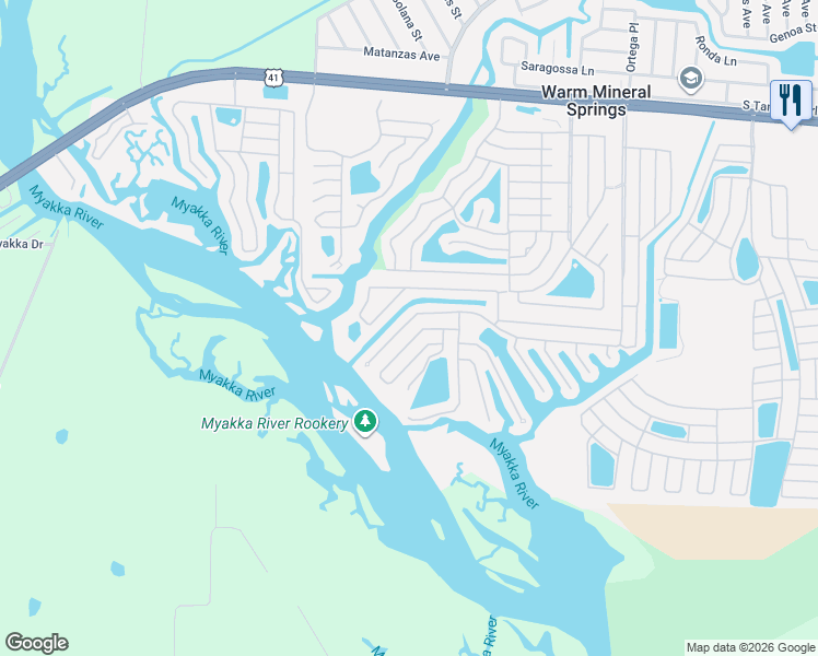 map of restaurants, bars, coffee shops, grocery stores, and more near 702 Riverview Circle in North Port