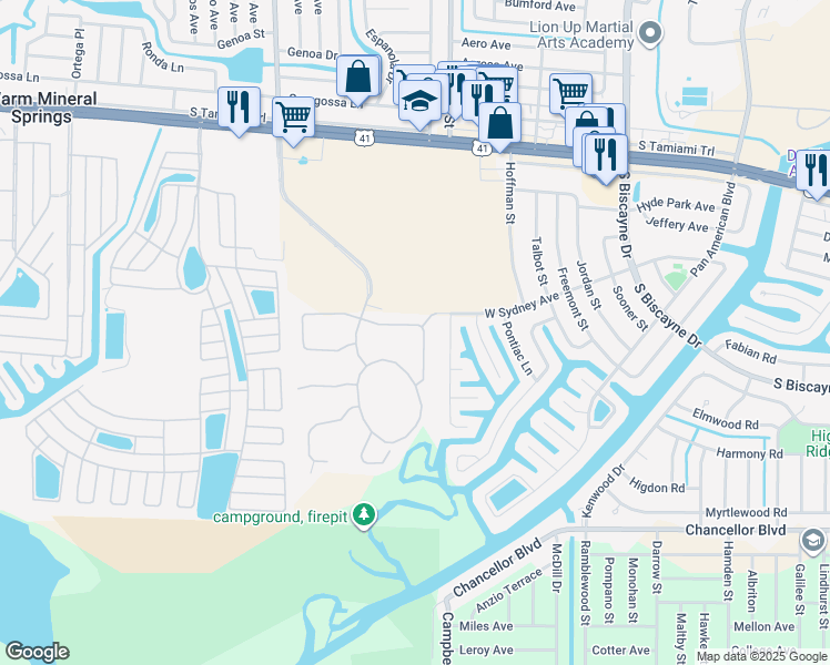 map of restaurants, bars, coffee shops, grocery stores, and more near 6280 Falcon Lair Drive in North Port