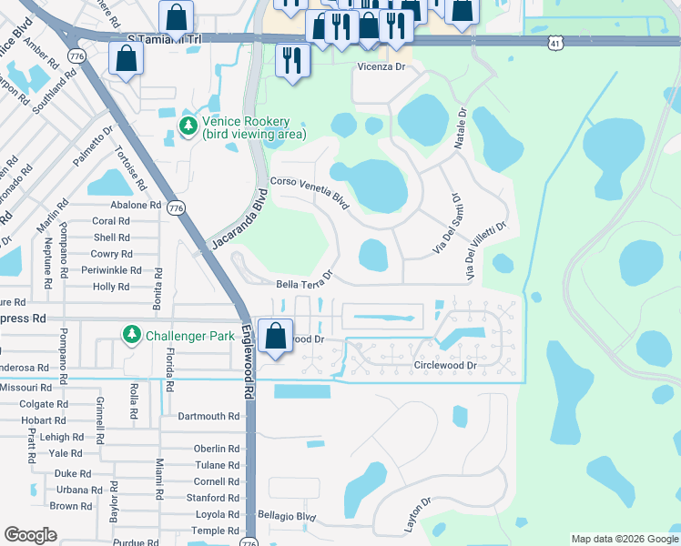 map of restaurants, bars, coffee shops, grocery stores, and more near 4987 Bella Terra Drive in Venice