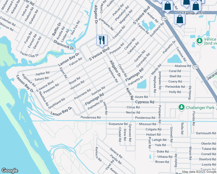 map of restaurants, bars, coffee shops, grocery stores, and more near 908 Sunrise Road in Venice