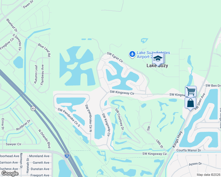 map of restaurants, bars, coffee shops, grocery stores, and more near 12538 Southwest Kingsway Circle in Lake Suzy