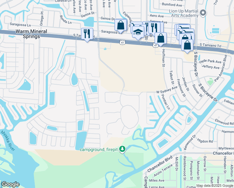 map of restaurants, bars, coffee shops, grocery stores, and more near 8533 Hawk Nest Lane in North Port