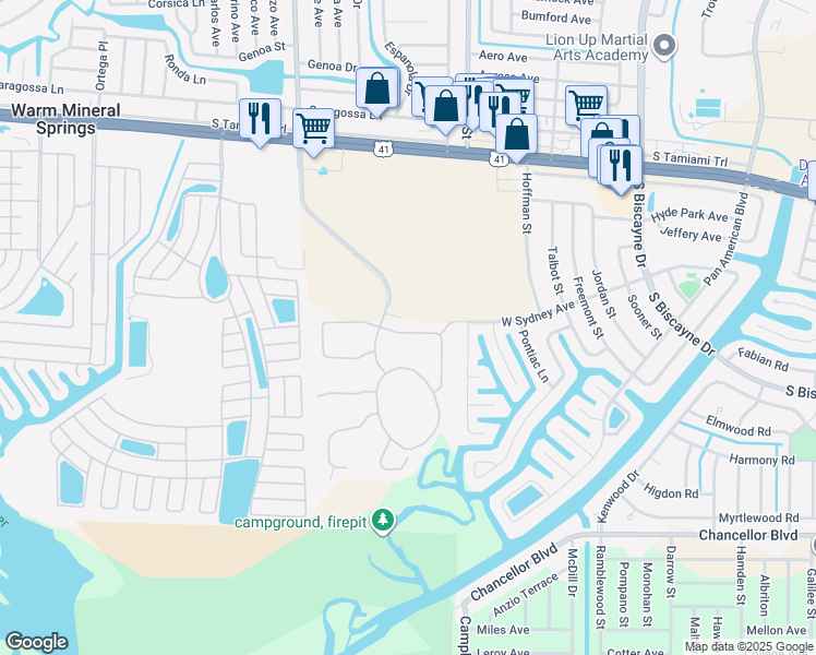 map of restaurants, bars, coffee shops, grocery stores, and more near 6220 Falcon Lair Drive in North Port
