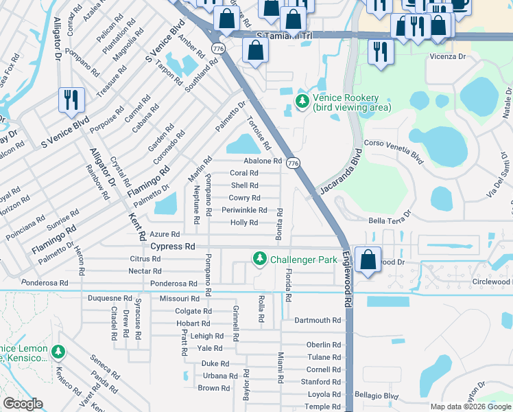 map of restaurants, bars, coffee shops, grocery stores, and more near 243 Cowry Road in Venice
