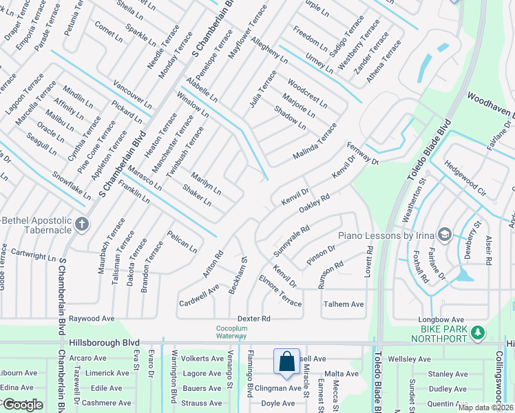 map of restaurants, bars, coffee shops, grocery stores, and more near 4755 Kenvil Drive in North Port