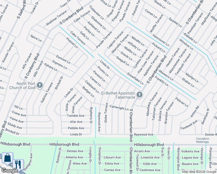 map of restaurants, bars, coffee shops, grocery stores, and more near 4706 Prime Terrace in North Port