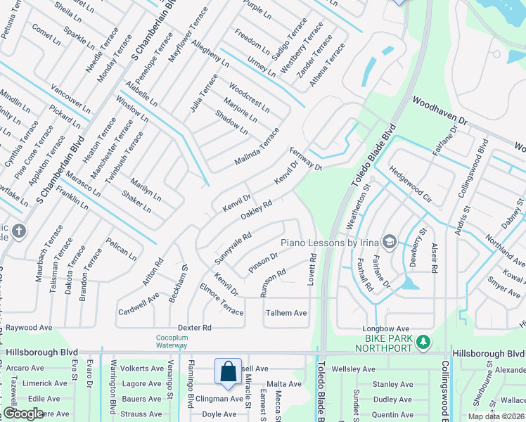 map of restaurants, bars, coffee shops, grocery stores, and more near 4590 Oakley Road in North Port
