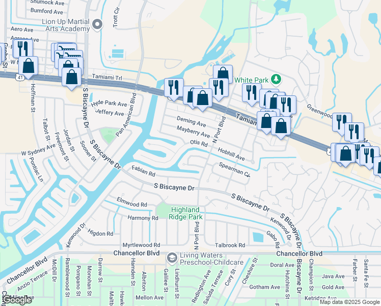 map of restaurants, bars, coffee shops, grocery stores, and more near 6066 Slade Road in North Port