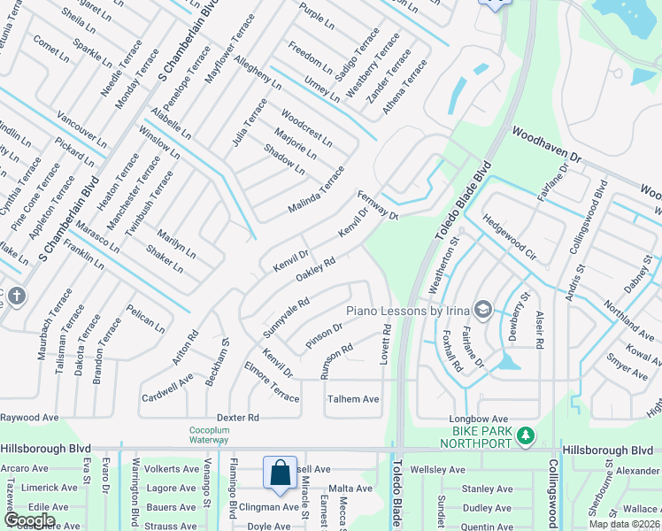 map of restaurants, bars, coffee shops, grocery stores, and more near 4590 Oakley Road in North Port