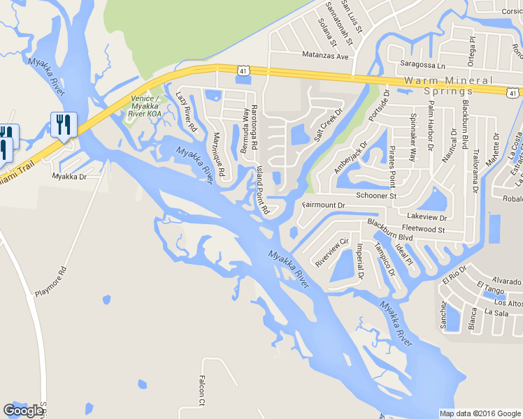 map of restaurants, bars, coffee shops, grocery stores, and more near 108 Island Point Road in North Port