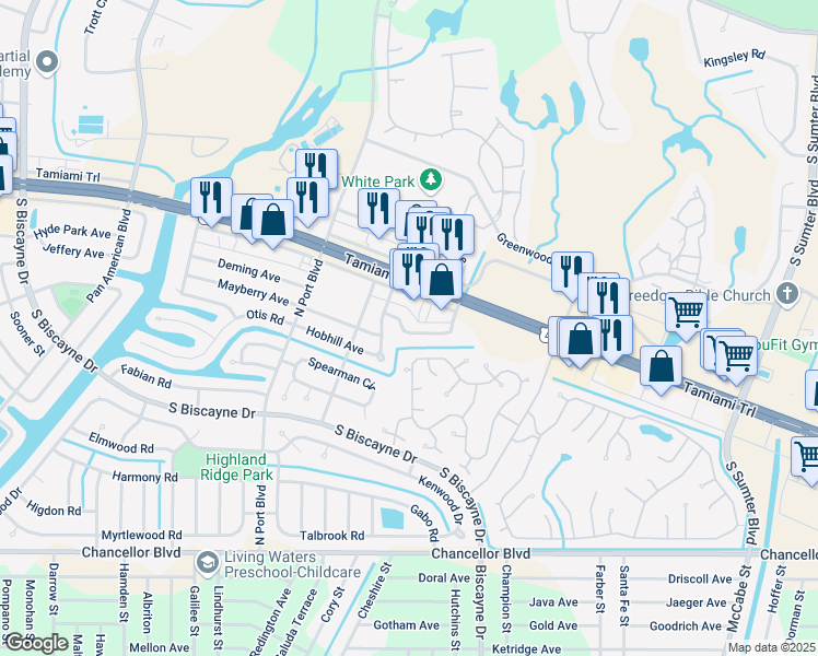 map of restaurants, bars, coffee shops, grocery stores, and more near 5775 Gallatin Lane in North Port