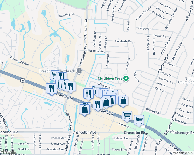 map of restaurants, bars, coffee shops, grocery stores, and more near 4656 Maraldo Avenue in North Port