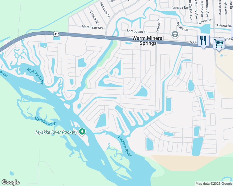 map of restaurants, bars, coffee shops, grocery stores, and more near 612 Blackburn Boulevard in North Port