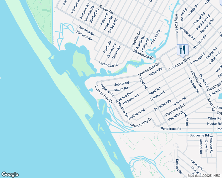 map of restaurants, bars, coffee shops, grocery stores, and more near 1620 Falcon Road in Venice