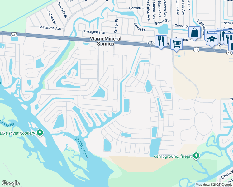 map of restaurants, bars, coffee shops, grocery stores, and more near 344 Trailorama Drive in North Port