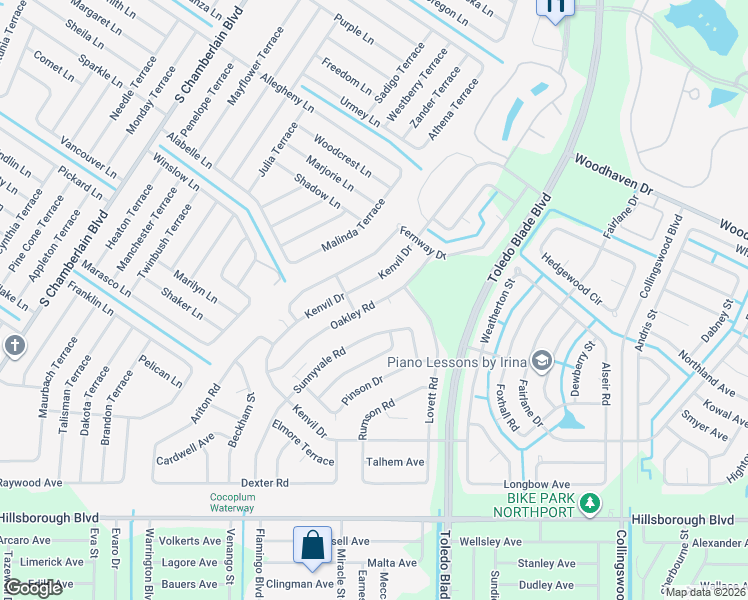 map of restaurants, bars, coffee shops, grocery stores, and more near 4590 Oakley Road in North Port