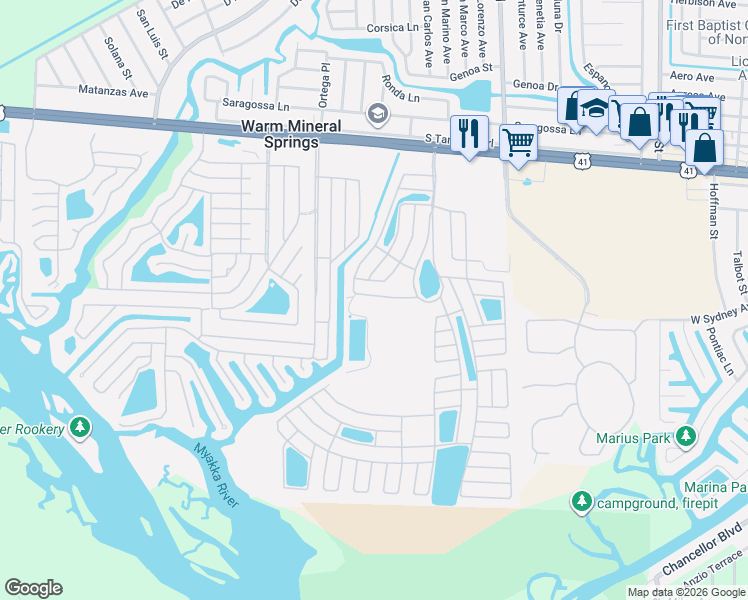 map of restaurants, bars, coffee shops, grocery stores, and more near 347 Robalo in North Port