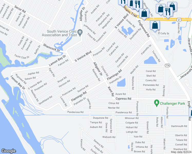 map of restaurants, bars, coffee shops, grocery stores, and more near 4688 Rainbow Road in Venice