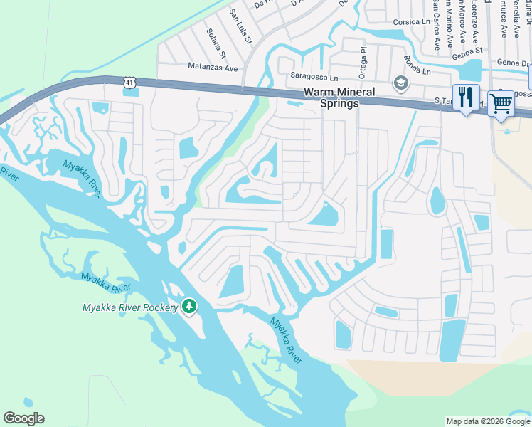 map of restaurants, bars, coffee shops, grocery stores, and more near 475 Sharks Point in Venice