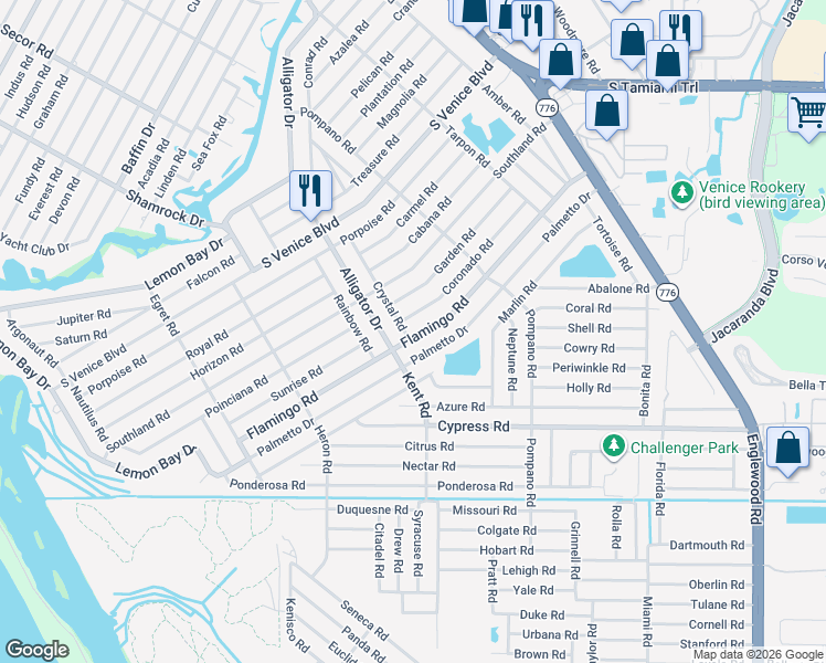 map of restaurants, bars, coffee shops, grocery stores, and more near 624-698 Coronado Road in Venice