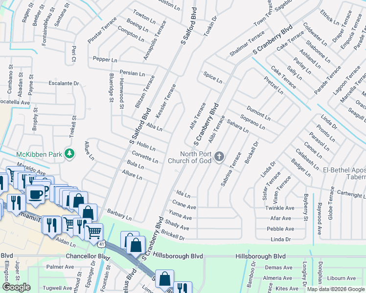 map of restaurants, bars, coffee shops, grocery stores, and more near 4843 Alfa Terrace in North Port