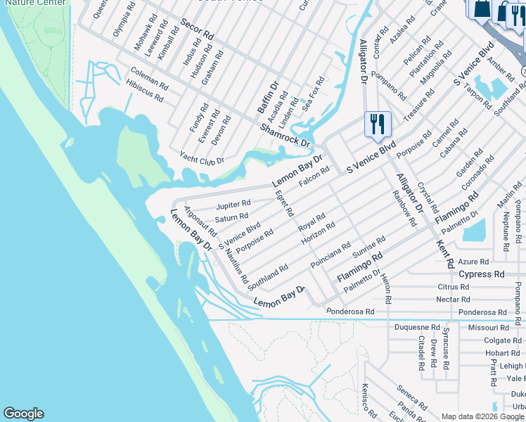 map of restaurants, bars, coffee shops, grocery stores, and more near 1322 Jupiter Road in Venice