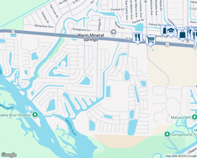 map of restaurants, bars, coffee shops, grocery stores, and more near 330 Trailorama Drive in North Port