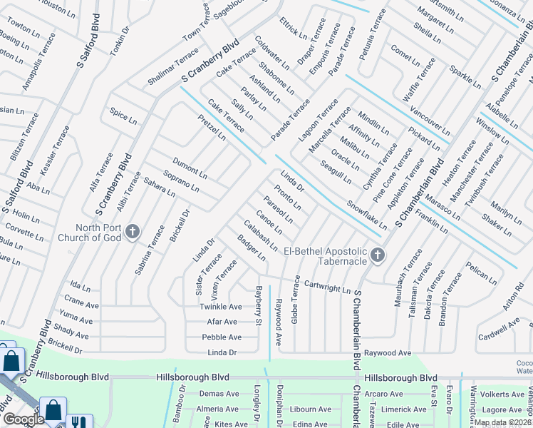 map of restaurants, bars, coffee shops, grocery stores, and more near 2784 Canoe Lane in North Port