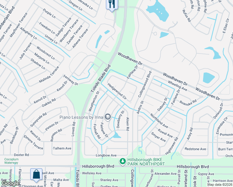 map of restaurants, bars, coffee shops, grocery stores, and more near 5896 Fairlane Drive in North Port