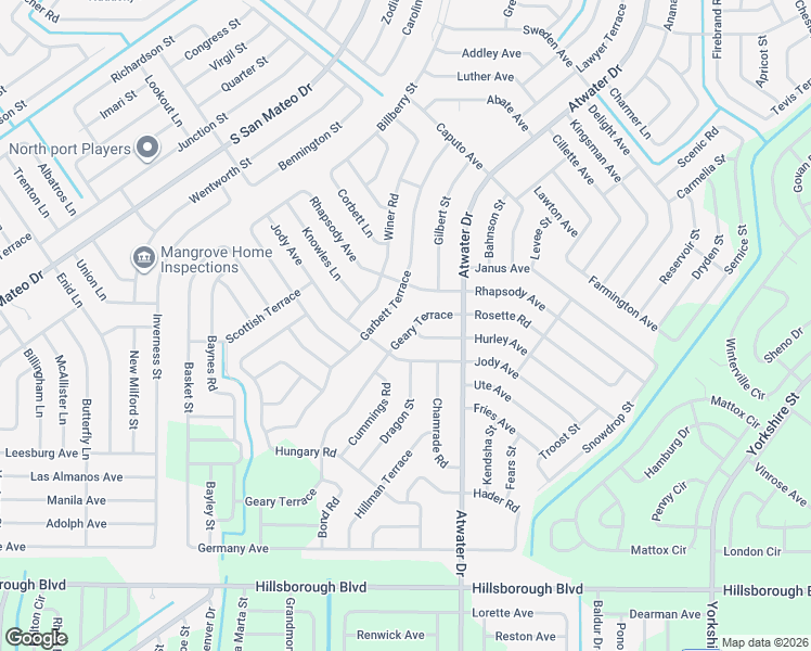 map of restaurants, bars, coffee shops, grocery stores, and more near 3911 Geary Terrace in North Port