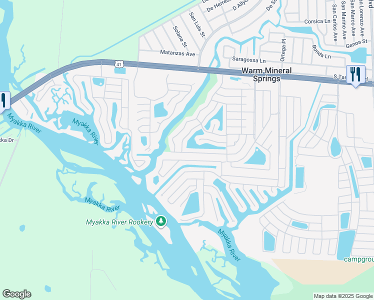 map of restaurants, bars, coffee shops, grocery stores, and more near 497 Schooner Street in Venice