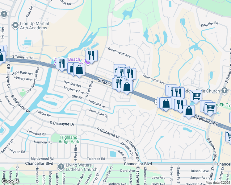 map of restaurants, bars, coffee shops, grocery stores, and more near 14506 Tamiami Trail in North Port