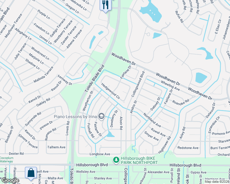 map of restaurants, bars, coffee shops, grocery stores, and more near 5896 Fairlane Drive in North Port