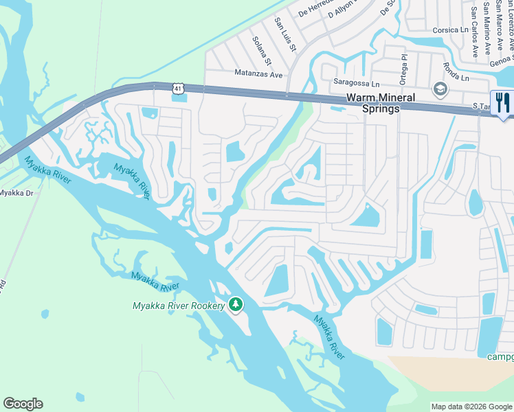 map of restaurants, bars, coffee shops, grocery stores, and more near 551 Amberjack Drive in Venice