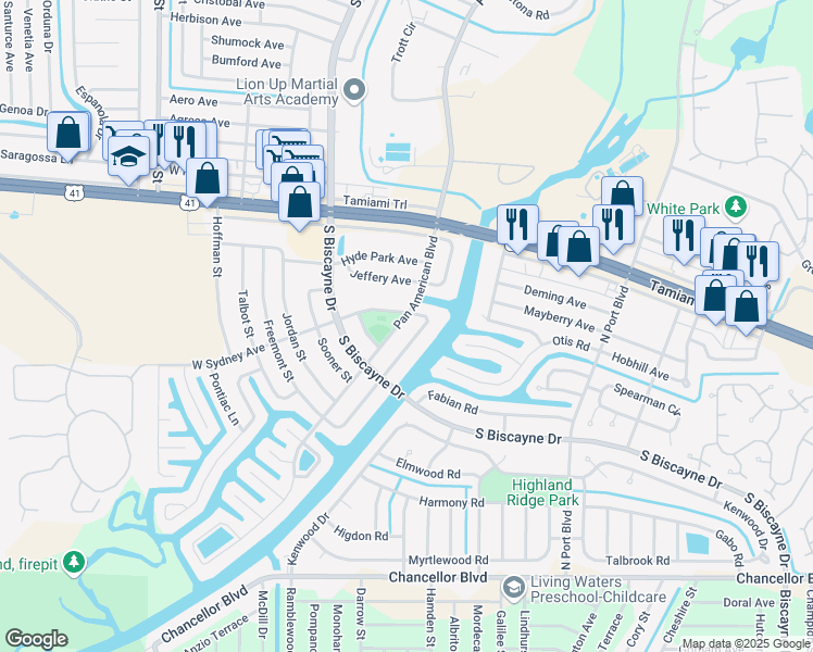 map of restaurants, bars, coffee shops, grocery stores, and more near 6318 Pan American Boulevard in North Port