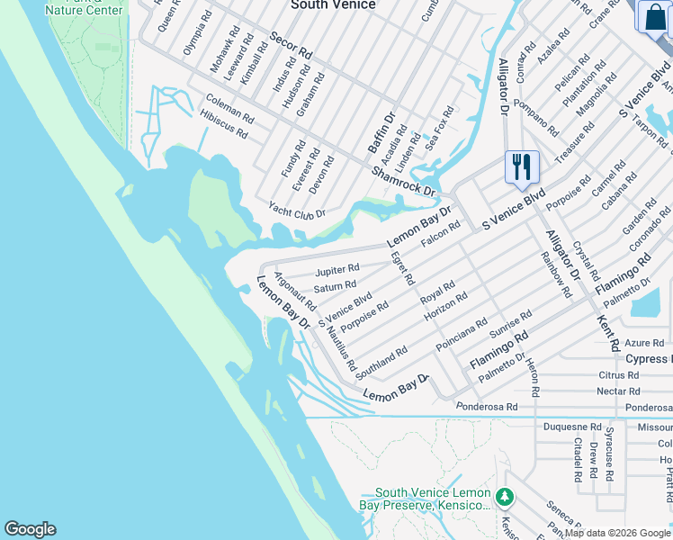 map of restaurants, bars, coffee shops, grocery stores, and more near 1440 Jupiter Road in Venice