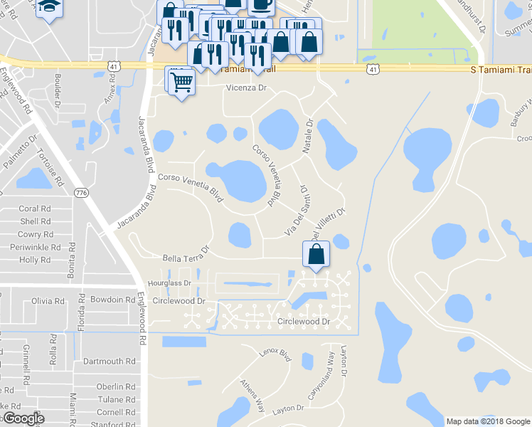 map of restaurants, bars, coffee shops, grocery stores, and more near 4318 Corso Venetia Boulevard in Venice