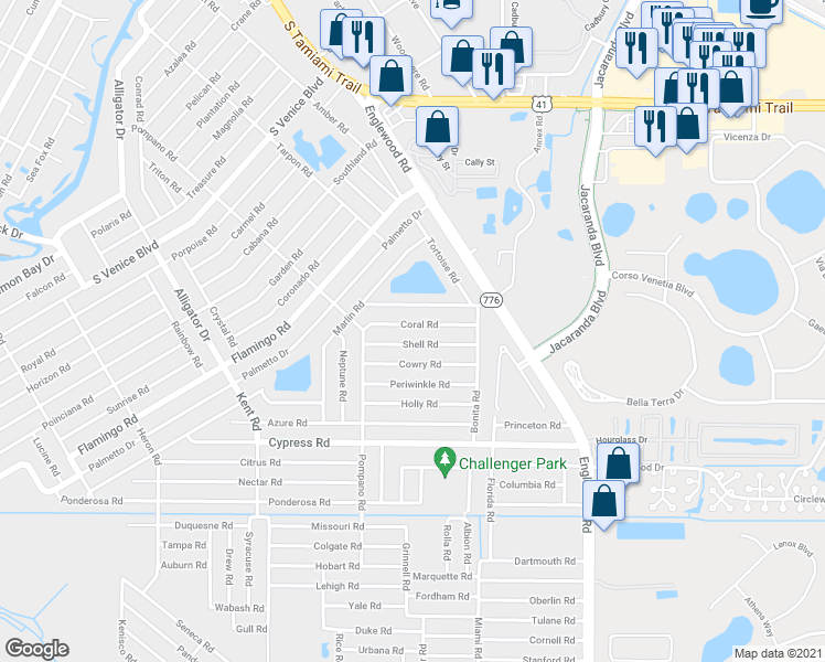map of restaurants, bars, coffee shops, grocery stores, and more near 163 Coral Road in Venice