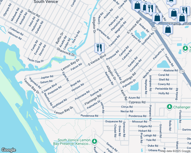map of restaurants, bars, coffee shops, grocery stores, and more near 950 Horizon Road in Venice